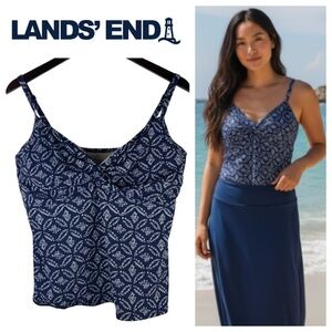 Lands End Tankini Swimsuit Top Sz 16 XL 1X Navy Blue Cruise Resort Slimming